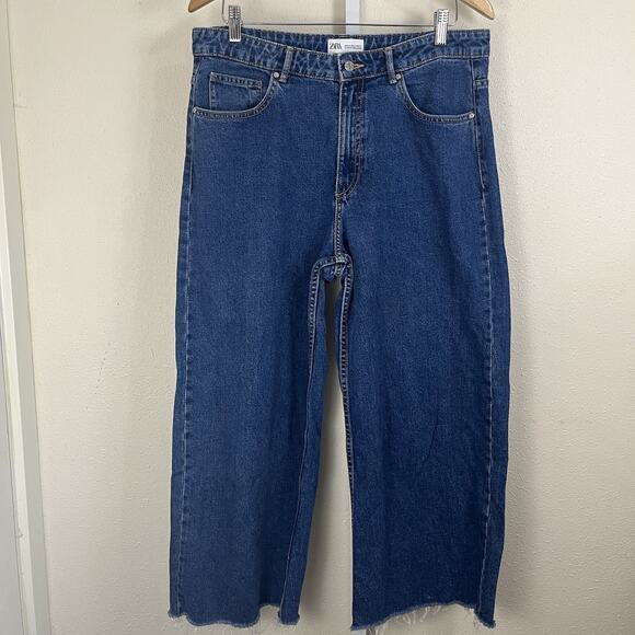Zara High Rise Wide Leg Raw Crop Jeans Womens Size 12 - Picture 1 of 3
